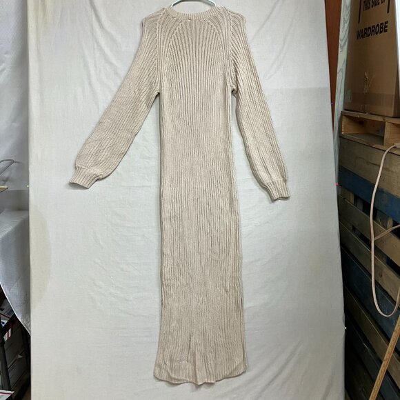 IN LOOM Women's Size M Tan Long Sleeve Ribbed Sweater Maxi Dress Slit Side - Picture 9 of 11